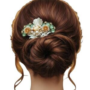 Bridal Hair Comb Green Crystal Wedding Accessory Floral Vintage Jewelry Hairpiec